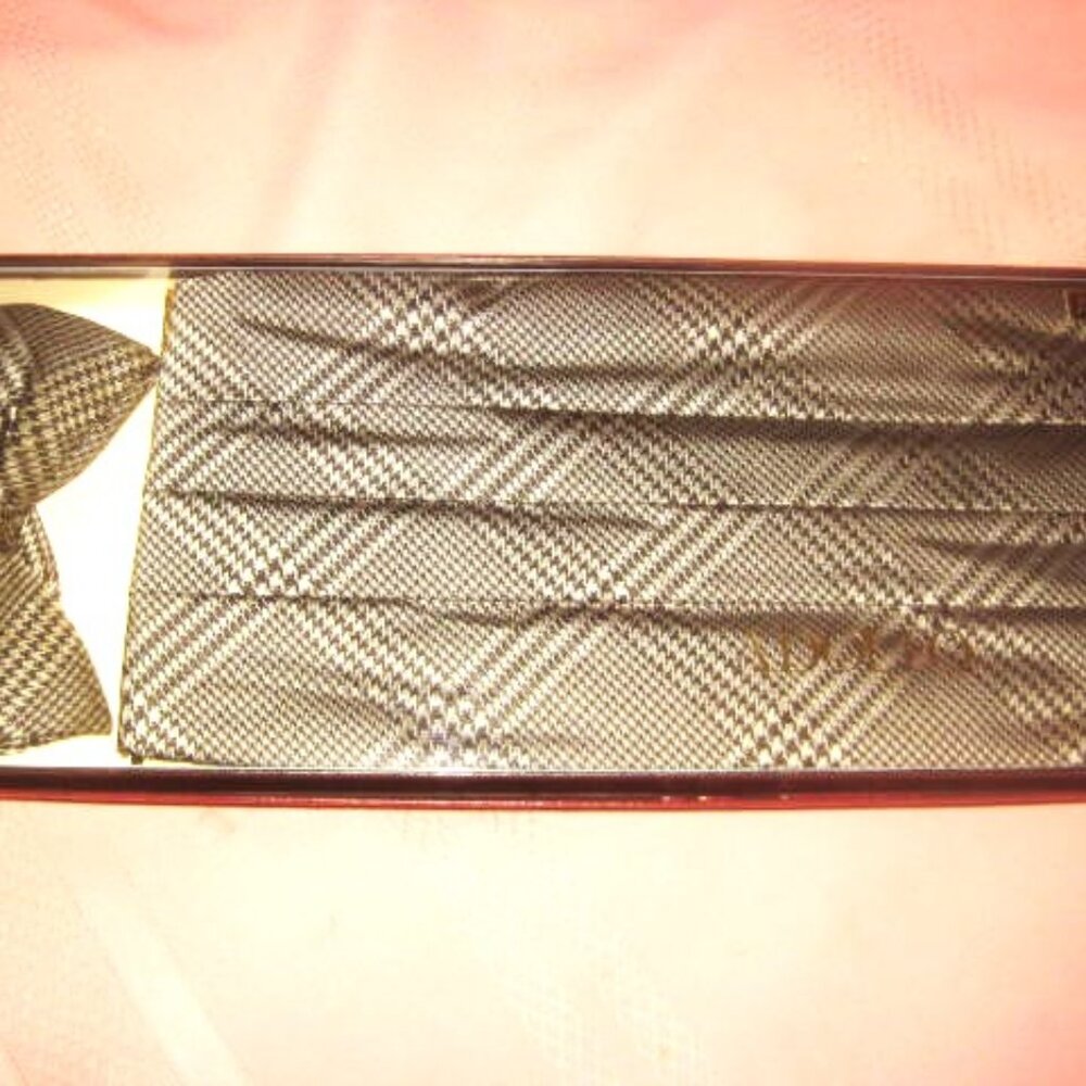 Men's Cummerbund & Tie Set All Silk NIB Formal Vintage Adolfo Silver & Black